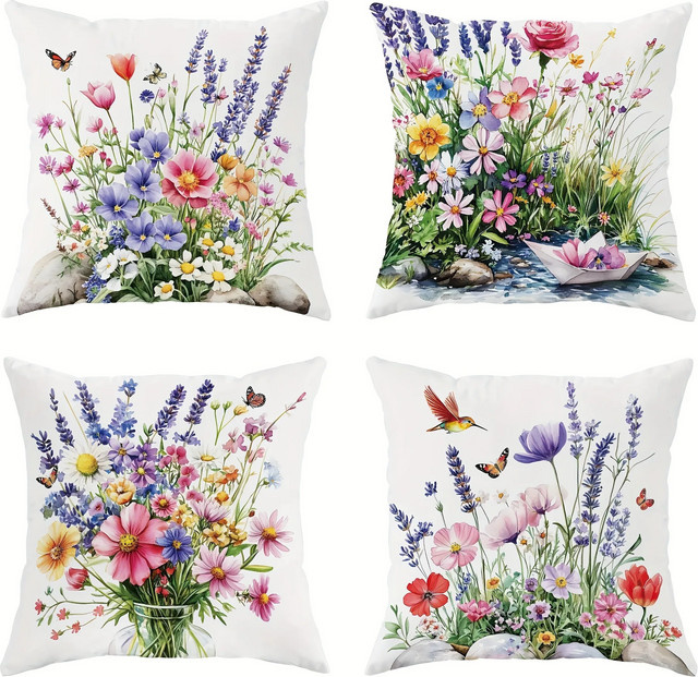 VIKAMA Luxuriöses Kissenbezug-Set in Gold mit floralem Design, quadratisch, B/B: 45 x 45 cm - Bild 1