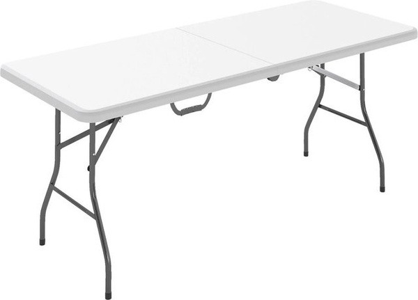 Outsunny Campingtisch aus Metall und weißem HDPE mit klappbarer Platte für Garten und Outdoor, B: 180 cm, T: 74 cm, H: 74 cm