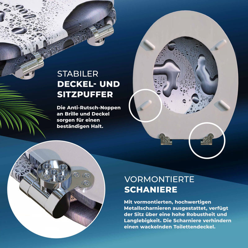 Casaria Toilettensitz Waterdrops mit Absenkautomatik in Schwarz/Mehrfarbig, Form: Rund, B/T/H: 45,7 x 43,5 x 43,5 cm - Bild 5