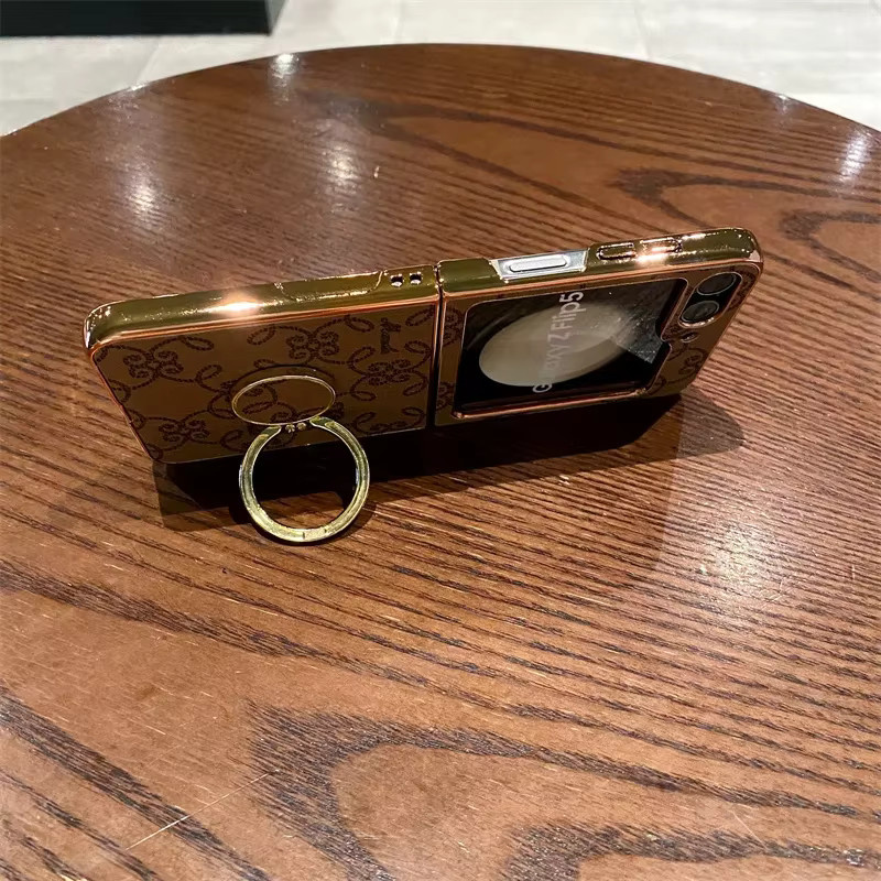 Retro Vintage Handyhülle aus Leder mit Ringhalter für Samsung Galaxy Z Flip 5, Z Flip 4 und Z Flip 3 5G in Braun - Bild 2