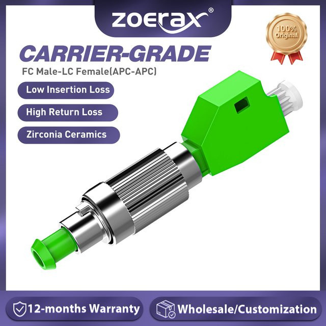 ZoeRax Simplex Hybrid Glasfaser-Adapter FC/APC-Stecker auf LC/APC-Buchse in Grün für visuelle Fehlerortung und optische Jumper - Bild 1