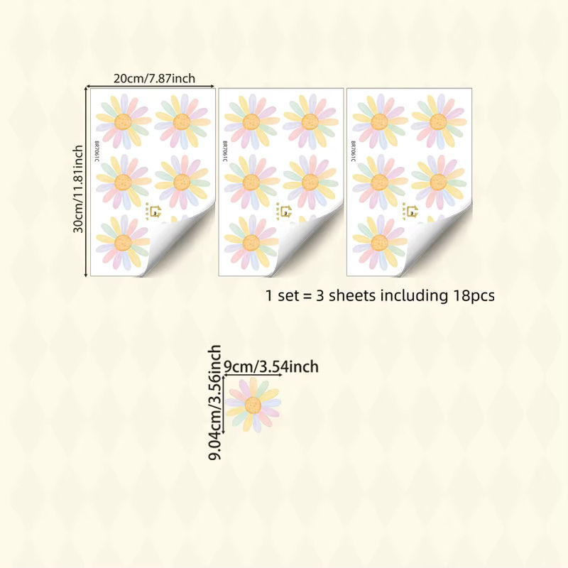 3er Set BRUP Fensteraufkleber für Kinderzimmer im Boho-Stil mit Regenbogen und Gänseblümchen, Multicolor, abnehmbare Vinyl-Glasdekoration - Bild 5