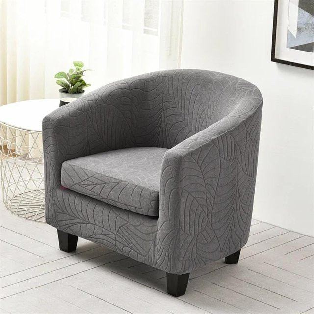 2er-Set elastische Stuhlbezüge von Bestbags in Grau mit Blätter-Jacquard-Muster für Sessel und Polsterstühle - Bild 1