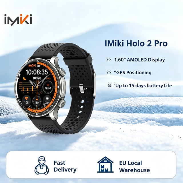 IMIKI HOLO 2 Pro Smartwatch in Schwarz mit 1,6-Zoll-AMOLED-Display, GPS, Bluetooth-Telefonie und 5 ATM Wasserdichtigkeit - Bild 1