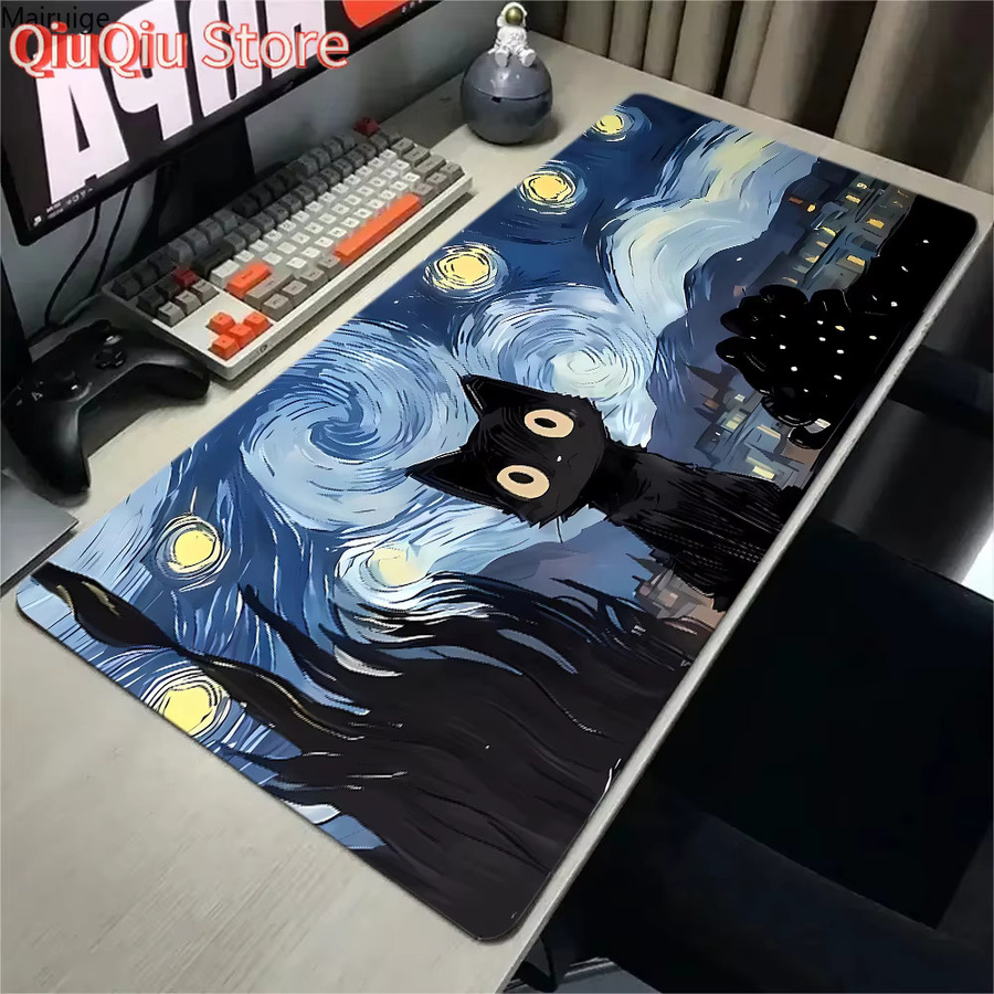Potdemiel XXL Mauspad mit abstraktem Anime Katzen-Design für Gaming und Desktop - Bild 1
