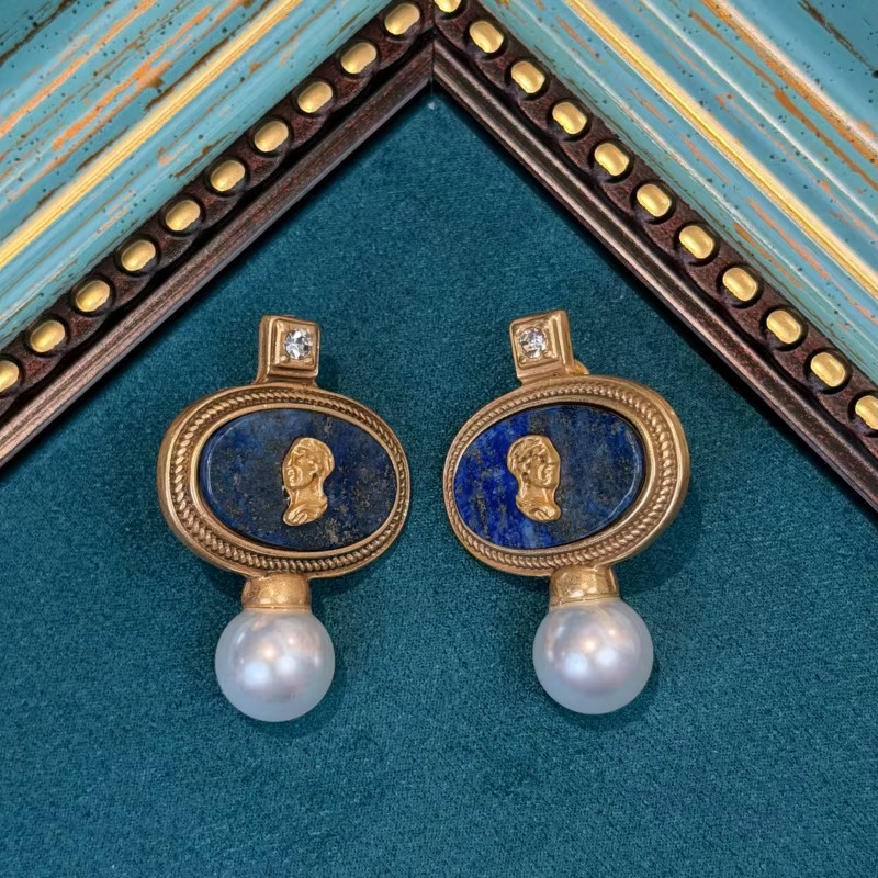 Icareu Ohrringe, Lapis Lazuli, Cameo, goldfarben, Damen - Bild 4