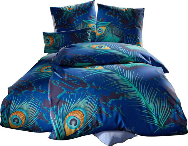 Bettwäsche wäschepur aus 100% Baumwolle mit Reißverschluss in Blau, B/H: 135 x 200 cm - Bild 1