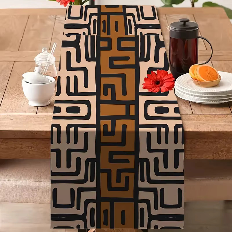 VIKAMA Tischläufer aus Leinen mit afrikanischem Tribal-Muster in Multicolour, Länge: 150 cm - Bild 2