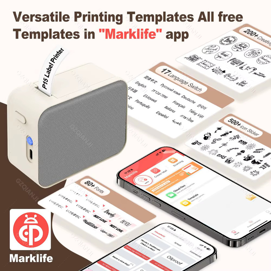 GZQIANJI Mini Smart Thermo-Etikettendrucker P15 D110 Bluetooth Tintenloser Sticker Maker für DIY und Markierungen - Bild 3