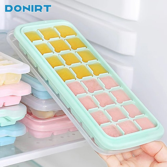 Donirt Eiswürfelform aus Silikon mit Deckel, 24 quadratische Fächer, Farbe: Weiß - Bild 1
