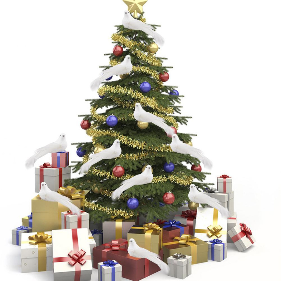 12 Stück Künstliche Weiße Tauben aus Schaumstoff und Federn für Weihnachtsbaum, Hochzeit und Dekoration von KONNWEI - Bild 4