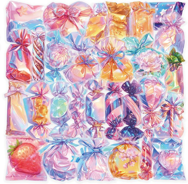 50 Stück niedliche Aufkleber mit Süßigkeiten-Motiv in Multicolour von Papery Pop Store für Geschenkverpackungen und Tagebuchdekoration - Bild 1