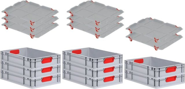 PROREGAL Spar Set 8x Eurobox Nextgen Color mit Auflagedeckel und Schiebeschnappverschlüssen, Farbe Rot, H x B x T: 12 x 40 x 60 cm - Bild 1
