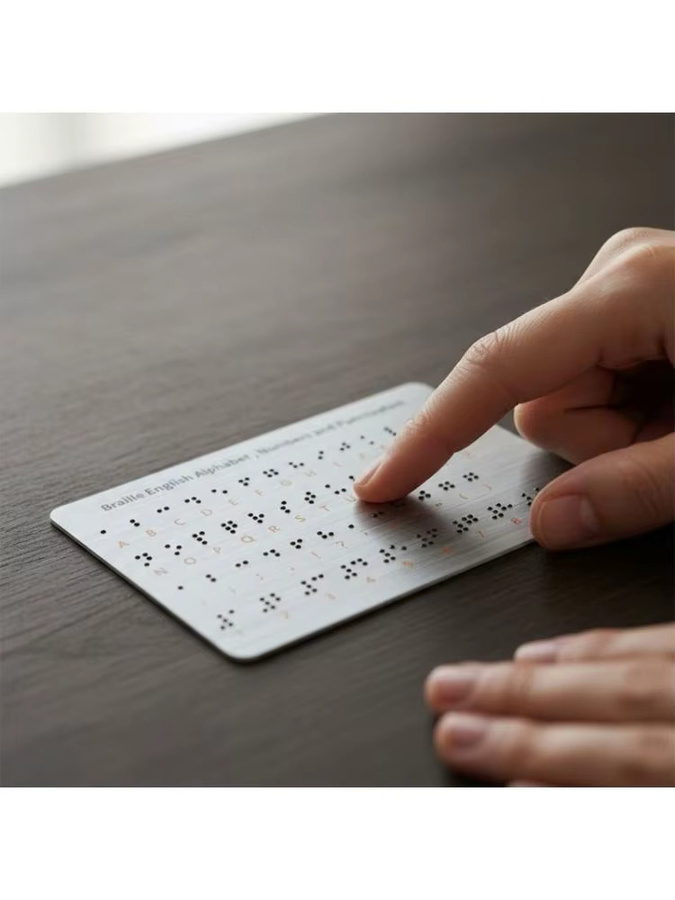 Taktile Braille-Nummerntafel aus Metall in Grau als pädagogisches Lernwerkzeug für blinde Schüler - Bild 3