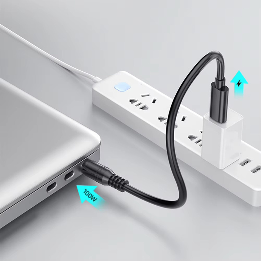 ALLOYSEED USB-C auf DC5525 Ladekabel Typ-C zu DC 5,5x2,5mm Netzteil Konverter für Laptop und WLAN-Router, 100W, Schwarz - Bild 4