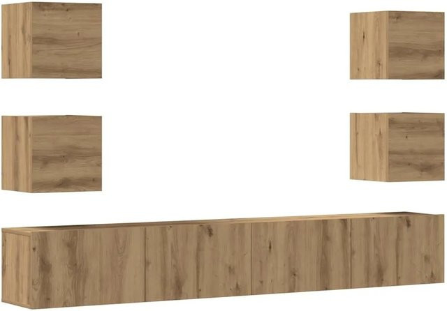 6er-Set vidaXL TV-Wandschränke aus Holzwerkstoff in Artisan-Eiche, modern und wandmontiert, Braun - Bild 1