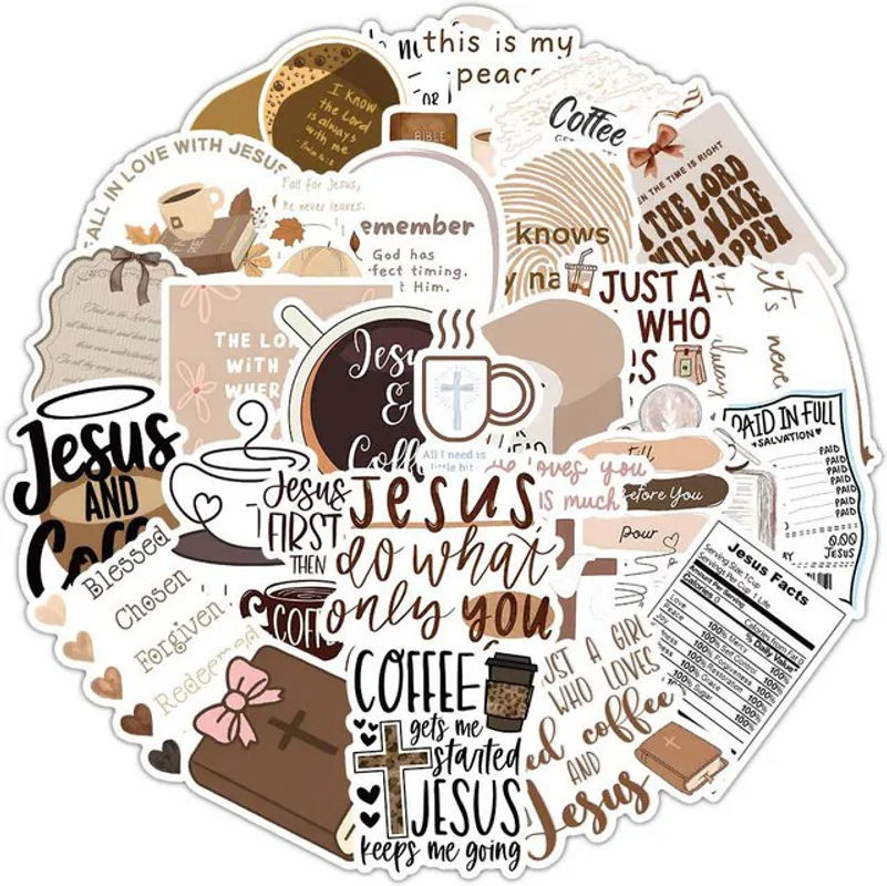 Bohemia-Stil Jesus und Kaffee Motivierende Sprüche Sticker Set, Vintage Kunst Graffiti Aufkleber für Laptop und Notizbuch, Mehrfarbig - Bild 1