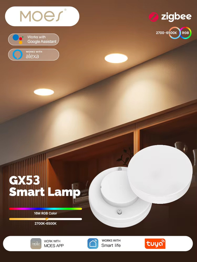 MOES Tuya ZigBee Smart LED GX53 Glühbirne mit Farbwechsel und Dimmfunktion, RGB Musik-Synchronisation, kompatibel mit Alexa und Google Home - Bild 4
