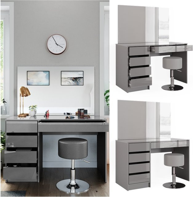 Vicco Schminktisch Set Sherry Grau mit Hocker und Schminkspiegel in Hochglanz, B/T/H: 120 x 75 x 59,54 cm - Bild 1