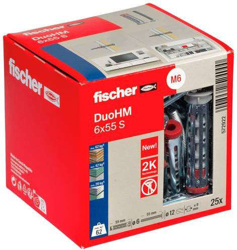 Fischer DuoHM 6x55 S PH PZ Hohlraumdübel aus Nylon und Stahl, 25 Stück - Bild 1