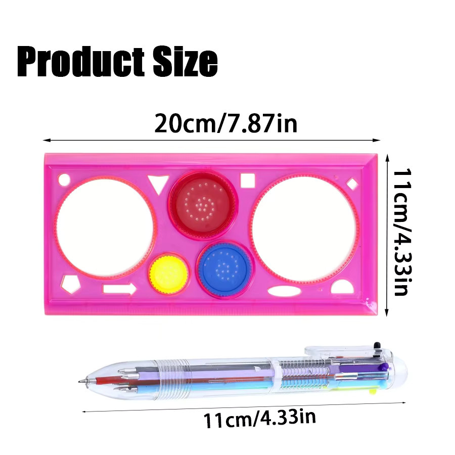 XJM Spirographie-Set mit 2/4-teiligem Mandala-Lineal und 6 farbigen Stiften für geometrische Muster, Grün/Mehrfarbig - Bild 2