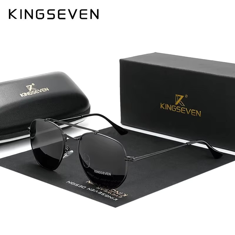 KINGSEVEN Sonnenbrille Hexagon, Edelstahl, Vollrand, Herren, Schwarz - Bild 2