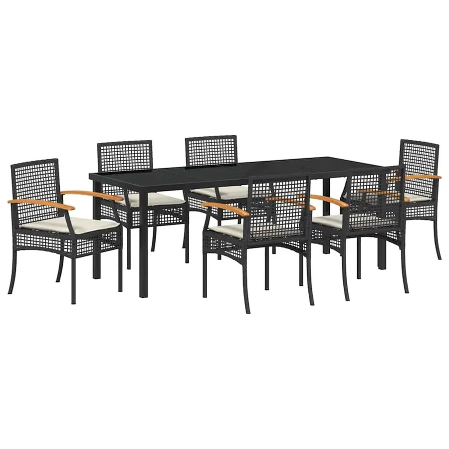 vidaXL Garten Essgruppe 7-teilig aus Poly-Rattan und Akazienholz in Schwarz - Bild 2
