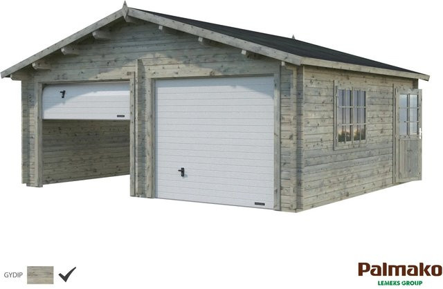 Palmako Holzgarage Roger aus Fichte mit Sektionaltor, Nebeneingangstür und Fenstern, Grau, B/T: 575 x 510 cm - Bild 1