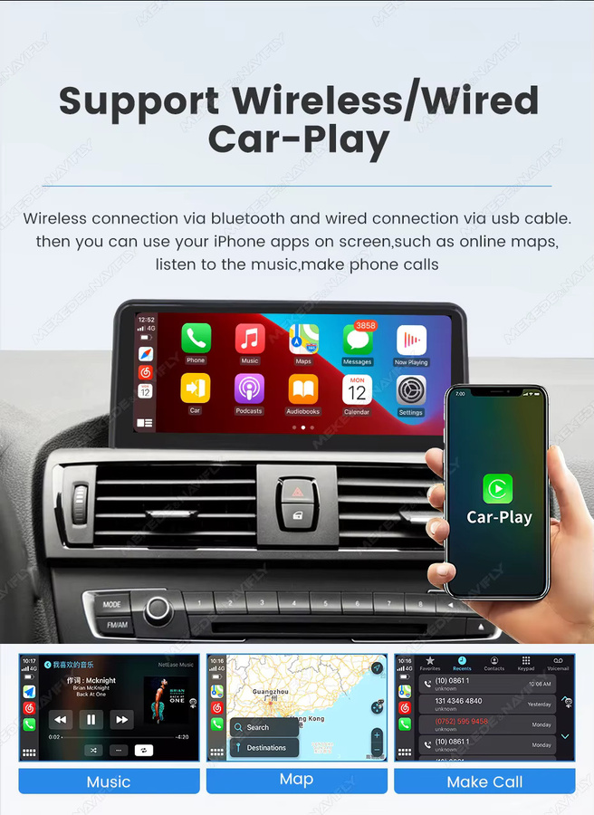 MEKEDE Wireless CarPlay und Android Auto Multimedia-Player mit Linux-System für BMW 3er Serie E90 E91 E92 E93 (2005-2012), 10,25 Zoll 2Din Autoradio mit Bluetooth und GPS, Schwarz - Bild 6