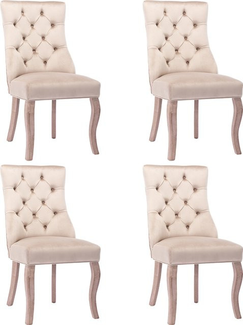 Aosom Set aus 4 ergonomischen Esszimmerstühlen mit Samtoptik in Beige und Knopfheftung - Bild 1