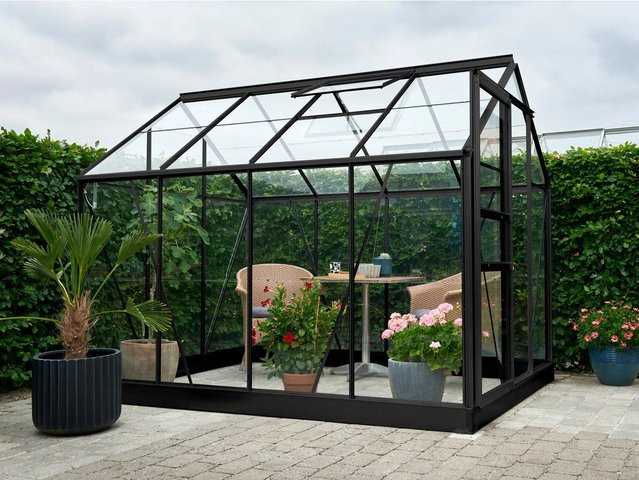 Halls Gewächshaus Popular 86 in Schwarz mit 5 m² Fläche, Sicherheitsglas und Fundamentrahmen - Bild 1