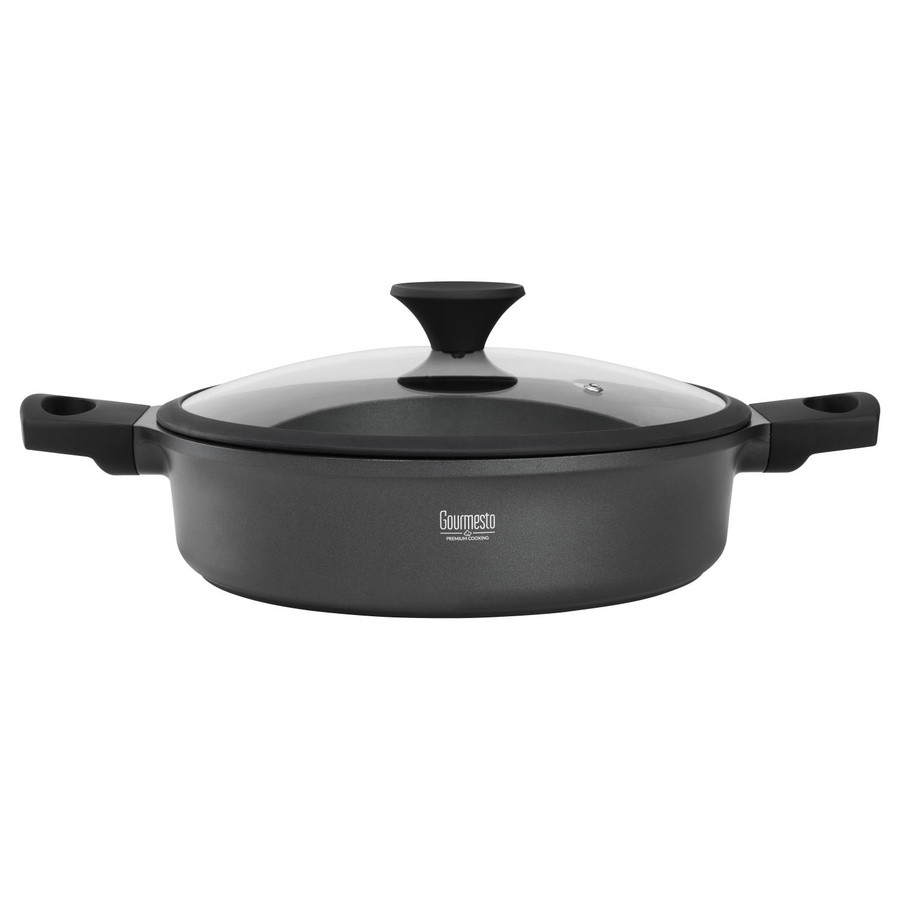 Gourmesto Servierpfanne Black Line in Schwarz mit Glasdeckel, Durchmesser: 28 cm - Bild 2
