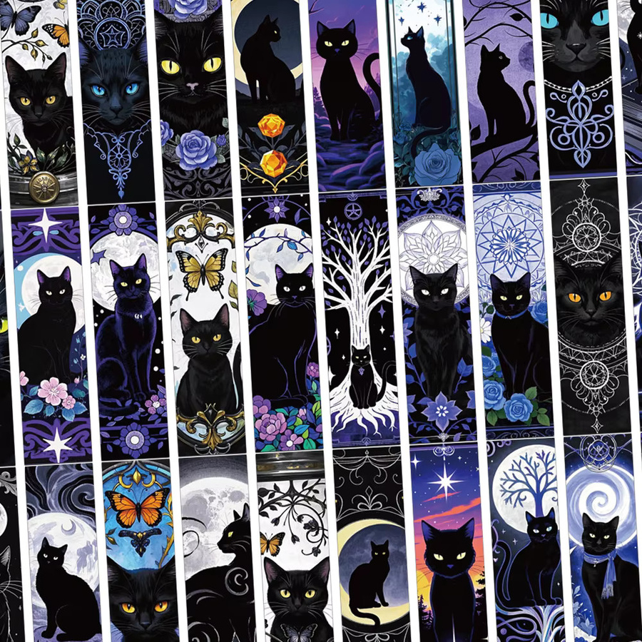 30 Stück Gothic Lesezeichen Set mit schwarzer Katze, Mond und Schmetterling aus Papier in Dark Night Design - Bild 2