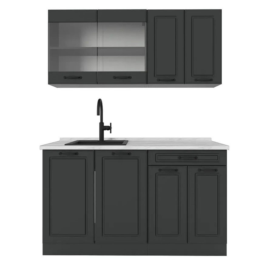 Vicco R-Line Singleküche Landhaus Anthrazit mit Marmor-Arbeitsplatte B/T/H: 140 x 60 x 81,6 cm - Bild 2