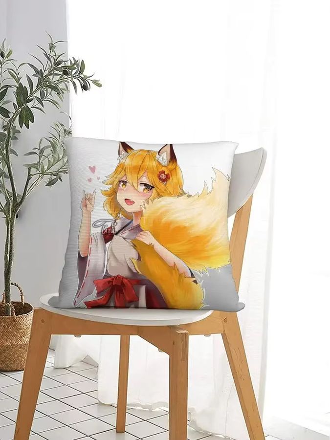H-Helpful Fox S-Senko-san Kissenbezug aus Plüschstoff in Schwarz, doppelseitig bedruckt und weich - Bild 2