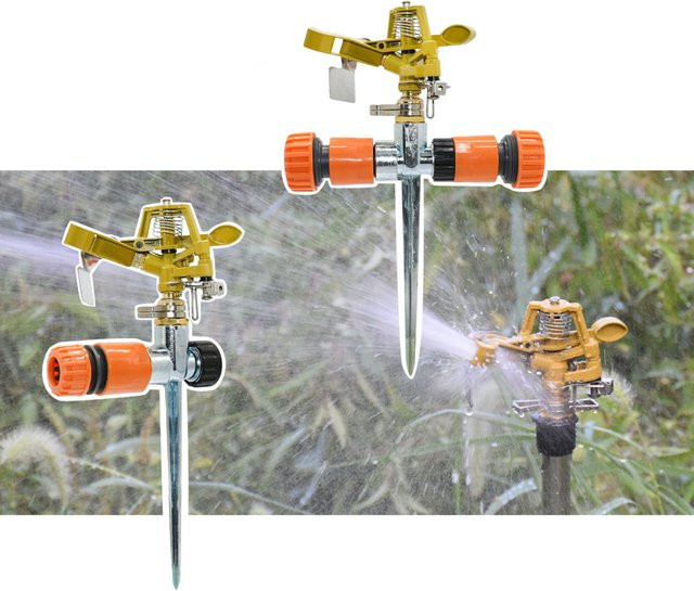 ZWDZJL Bauernhof-Bewässerungs-Rocker-Sprinkler mit Metallstütze, 360 Grad verstellbarer rotierender Strahlsprinkler für die Gartenbewässerung - Bild 1