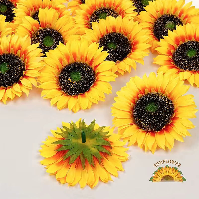 Sonnenblumen-Kunstblumenköpfe aus Seide in Gelb für deine Dekoration, 5 oder 10 Stück - Bild 2