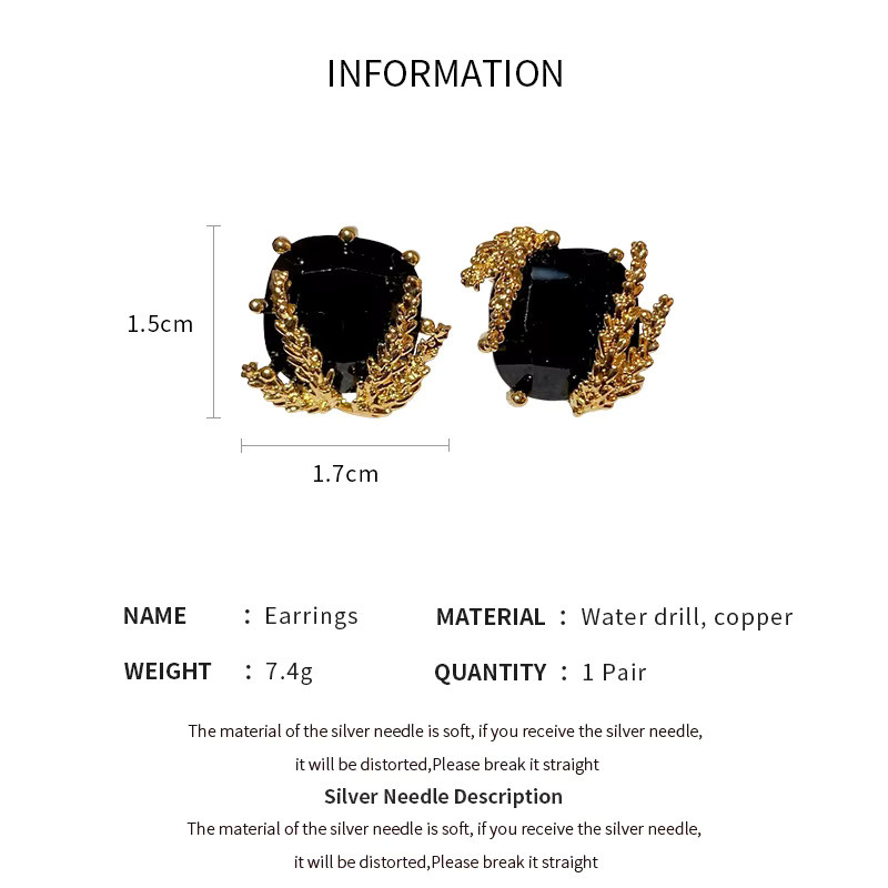 Ohrringe, schwarz, quadratisch, Strass, goldfarben, Damen - Bild 5