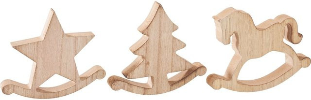 VBS Holz-Schaukelfiguren Pferd, Tanne und Stern in Beige als 3er-Set für weihnachtliche Tischdekoration aus MDF-Holz - Bild 1