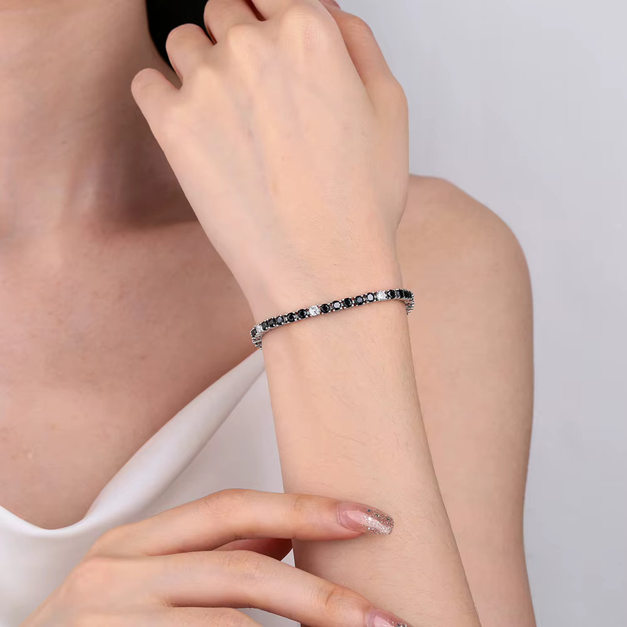 YLMyself Tennis Armband, 925 Silber, Zirkonia, Schwarz Weiß Mix, Unisex - Bild 2