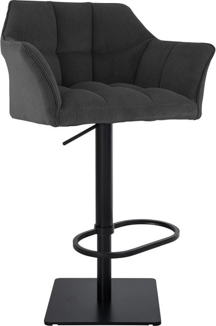 DELUKE Barhocker SIHAR Cord Dunkelgrau Schwarz mit Lehne und Edelstahlgestell B/T/H: 64 x 45 x 88 cm - Bild 1