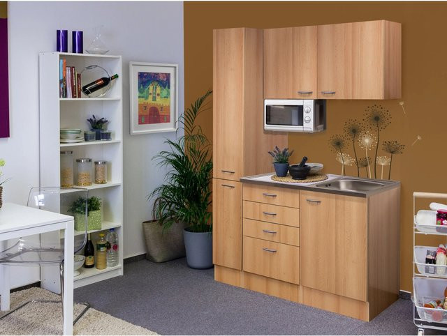 Flex-Well Classic Singleküche in Buche, Farbe Braun, B/T/H: 130 x 57 x 200 cm - Bild 1