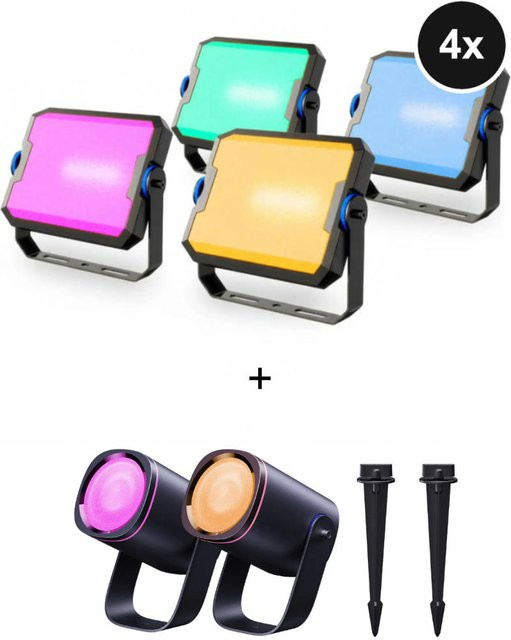 Govee Outdoor Beleuchtungs-Set mit 4 RGB Außenflutlichtern und 2 Leuchtstrahlern in Schwarz - Bild 1