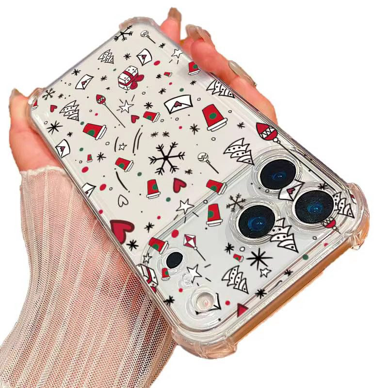 MOESOE Handyhülle mit Weihnachtsmuster für iPhone 11 bis iPhone 17 Pro Max, stoßfeste transparente Schutzhülle mit Kartensteckplatz in Grau - Bild 3