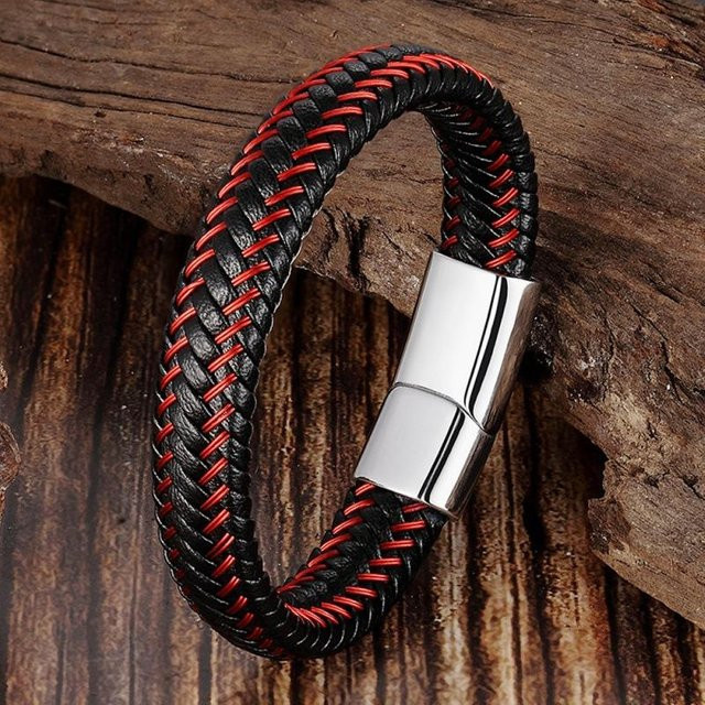 Rui Di Armband, geflochtenes Leder, Edelstahl, Schwarz, Unisex, 20 cm - Bild 1