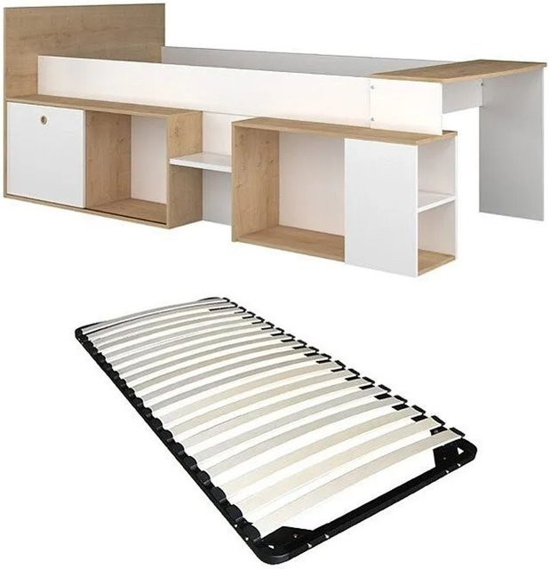 Vente-unique Bettkombination Paloma in Weiß mit Lattenrost und Schreibtisch, Breite: 80–90 cm, Länge: 190/200 cm - Bild 1