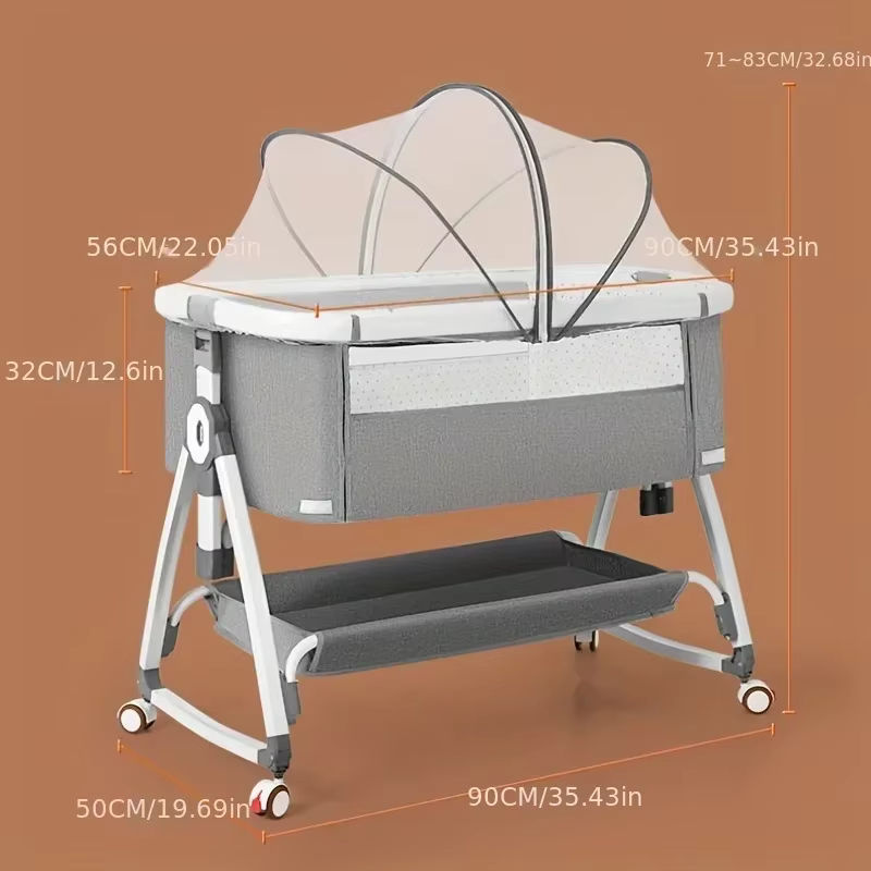 LIUSHADUOLA Babybett in Grau, faltbares und höhenverstellbares Wiegenbett mit Schaukelfunktion und Rollen - Bild 5