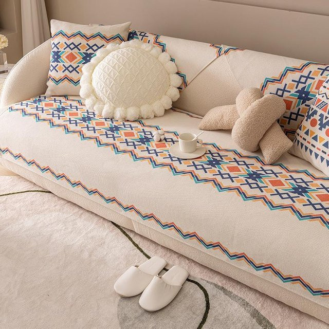 Nordisches Universal-Sitzkissen aus Baumwolle und Leinen in Beige, rutschfest, B: 105 cm, T: 210 cm - Bild 1