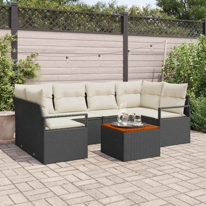 Vidaxl Garten-Sofa-Set aus Polyrattan mit 7-teiligem Kissen-Set in Schwarz im modernen Loungemöbel-Design - Bild 1