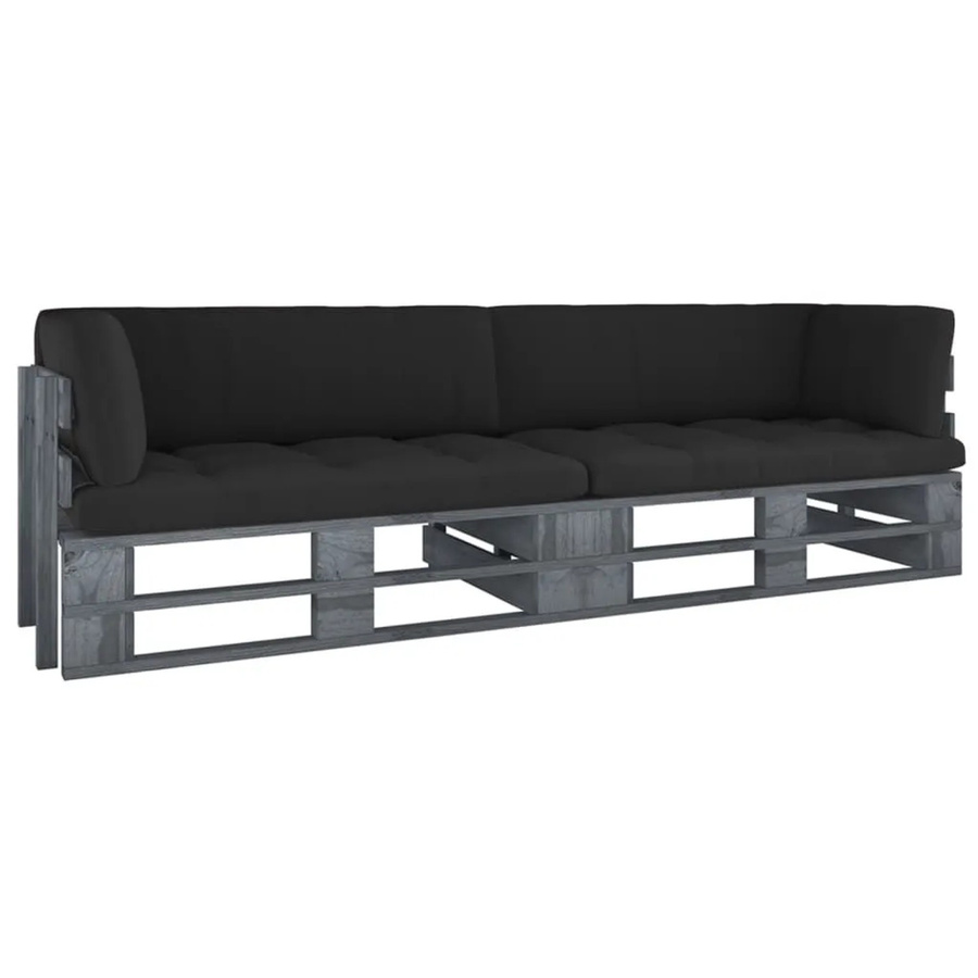 vidaXL 2-Sitzer-Palettensofa aus imprägniertem Kiefernholz mit Kissen in Grau und Schwarz für Garten und Terrasse - Bild 2